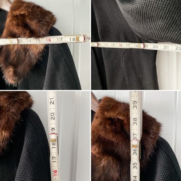 Vintage 60s/70s black woven textured midi overcoat wide fur collar size L LP - Picture 6 of 9